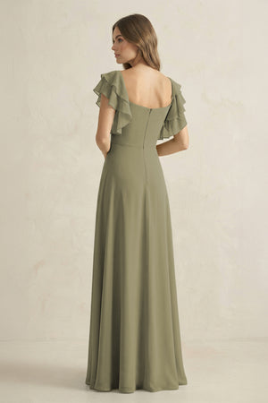 Thyme Ruffled Sleeves A-Line Chiffon Bridesmaid Dress (2) | KISSBRIDAL