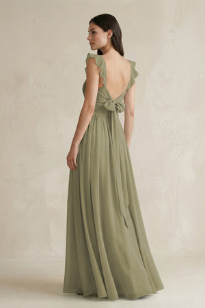 Thyme Ruffled Spaghetti Strap Chiffon A-Line Bridesmaid Dress (2) | KISSBRIDAL