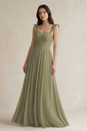 Thyme Ruffled Spaghetti Strap Chiffon A-Line Bridesmaid Dress | KISSBRIDAL