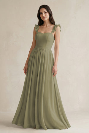 Thyme Ruffled Spaghetti Strap Chiffon A-Line Bridesmaid Dress | KISSBRIDAL