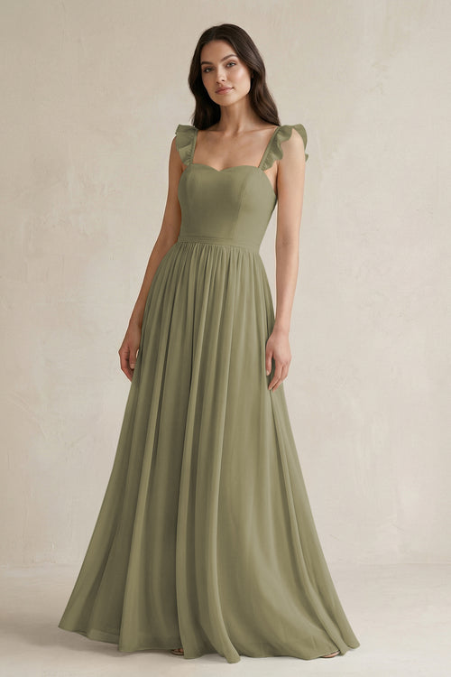 Thyme Ruffled Spaghetti Strap Chiffon A-Line Bridesmaid Dress | KISSBRIDAL