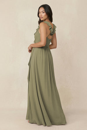 Thyme Ruffled V-Neck A-Line Chiffon Bridesmaid Dress (2) | KISSBRIDAL