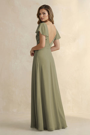 Thyme Ruffled V-Neck Chiffon A-Line Bridesmaid Dress (2) | KISSBRIDAL