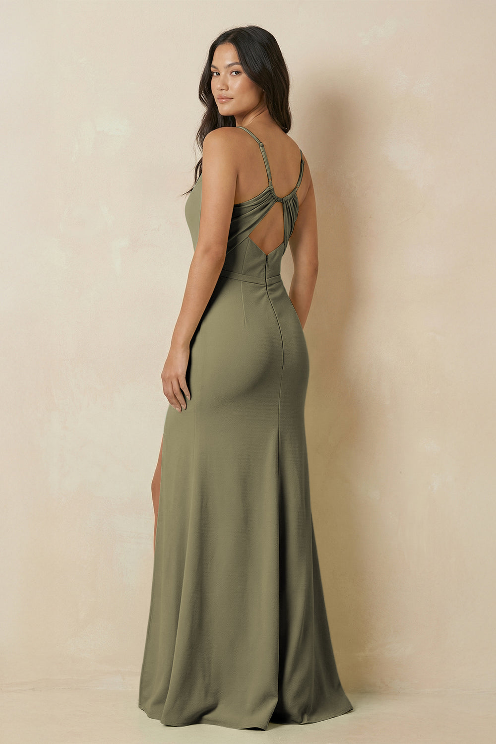 Sheath Cami Strap Chiffon Bridesmaid Dress with Slit in Thyme