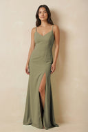 Thyme Sheath Cami Strap Chiffon Bridesmaid Dress with Slit | KISSBRIDAL