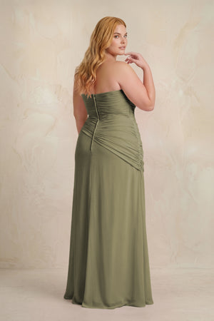 Thyme Sheath Chiffon Strapless Pleated Bridesmaid Dress (2) [sizeplus] | KISSBRIDAL