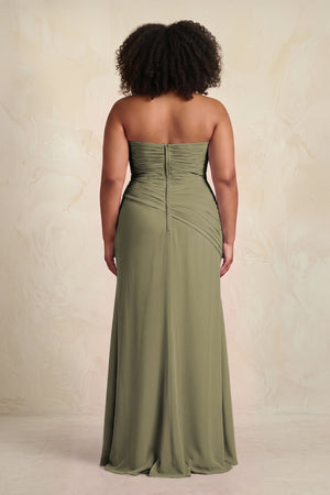 Thyme Sheath Chiffon Strapless Pleated Bridesmaid Dress (4) [sizeplus] | KISSBRIDAL