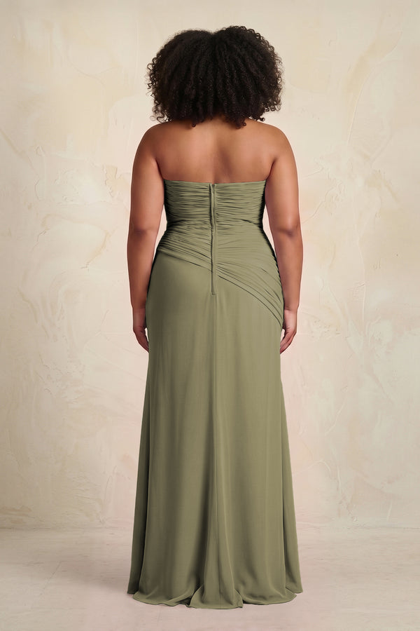 Thyme Sheath Chiffon Strapless Pleated Bridesmaid Dress (4) [sizeplus] | KISSBRIDAL