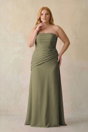 Thyme Sheath Chiffon Strapless Pleated Bridesmaid Dress [sizeplus] | KISSBRIDAL