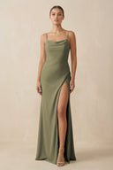 Thyme Sheath Spaghetti Straps Chiffon Long Bridesmaid Dress | KISSBRIDAL