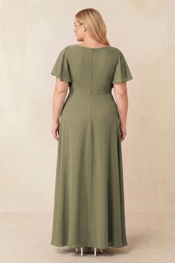 Thyme Short Sleeves Bateau A-Line Chiffon Bridesmaid Dress (2) [sizeplus] | KISSBRIDAL