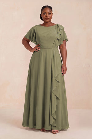 Thyme Short Sleeves Bateau A-Line Chiffon Bridesmaid Dress (3) [sizeplus] | KISSBRIDAL