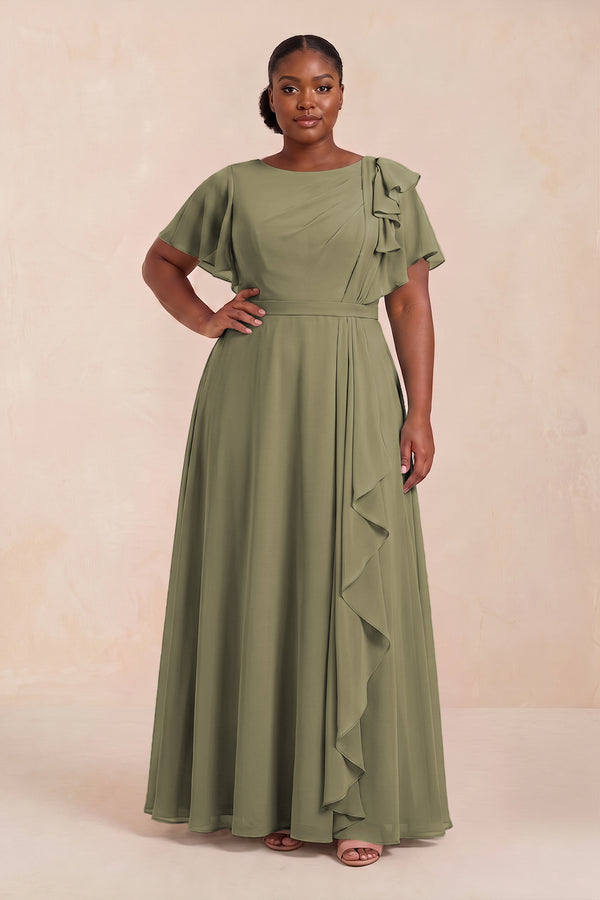 Thyme Short Sleeves Bateau A-Line Chiffon Bridesmaid Dress (3) [sizeplus] | KISSBRIDAL