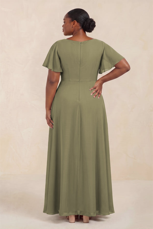 Thyme Short Sleeves Bateau A-Line Chiffon Bridesmaid Dress (4) [sizeplus] | KISSBRIDAL