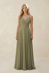 Thyme Spaghetti Strap A-Line Chiffon Bridesmaid Dress | KISSBRIDAL