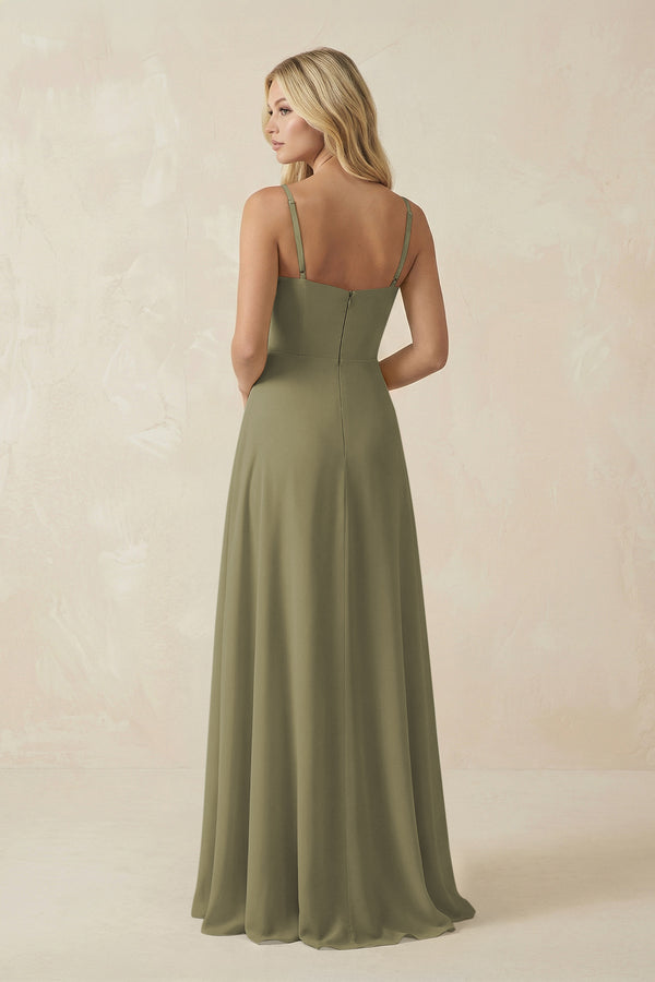 Thyme Spaghetti Strap Chiffon A-Line Bridesmaid Dress (2) | KISSBRIDAL