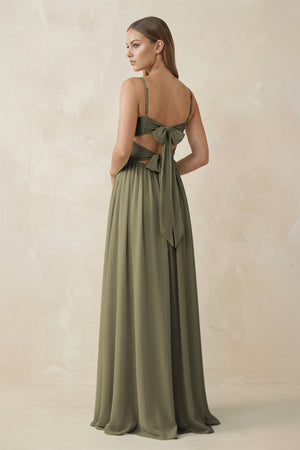 Thyme Spaghetti Strap Pleated A-Line Chiffon Bridesmaid Dress (2) | KISSBRIDAL