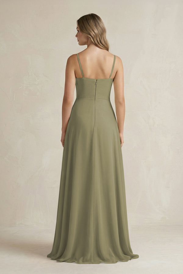 Thyme Spaghetti Strap Ruffled A-Line Chiffon Bridesmaid Dress (2) | KISSBRIDAL