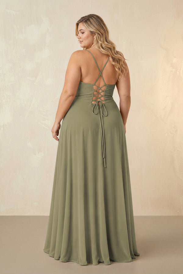 Thyme Spaghetti Straps Chiffon A-Line Bridesmaid Dress (2) [sizeplus] | KISSBRIDAL