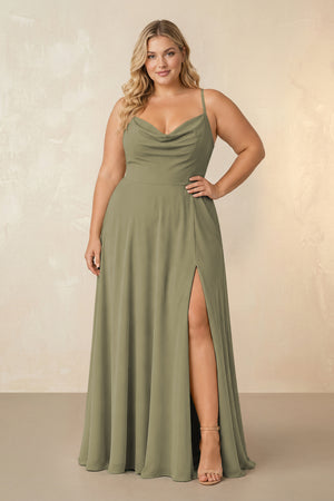 Thyme Spaghetti Straps Chiffon A-Line Bridesmaid Dress [sizeplus] | KISSBRIDAL