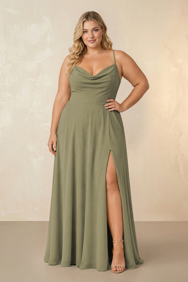 Thyme Spaghetti Straps Chiffon A-Line Bridesmaid Dress [sizeplus] | KISSBRIDAL