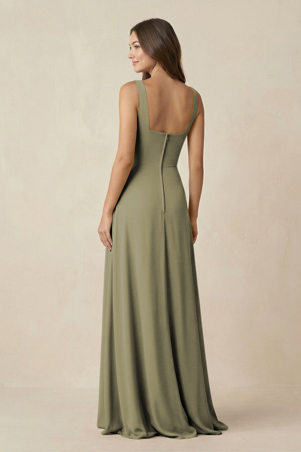 Thyme Square Neck A-Line Bridesmaid Dress With Slit (2) | KISSBRIDAL