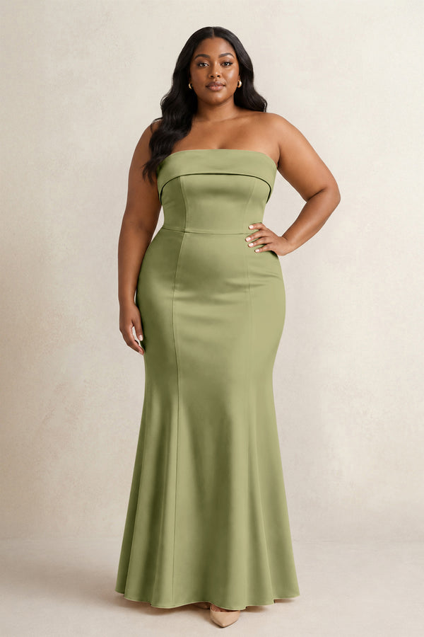 Thyme Strapless Satin Mermaid Bridesmaid Dress (3) [sizeplus] | KISSBRIDAL