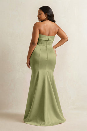 Thyme Strapless Satin Mermaid Bridesmaid Dress (4) [sizeplus] | KISSBRIDAL