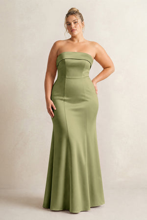 Thyme Strapless Satin Mermaid Bridesmaid Dress [sizeplus] | KISSBRIDAL