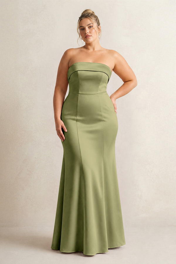 Thyme Strapless Satin Mermaid Bridesmaid Dress [sizeplus] | KISSBRIDAL