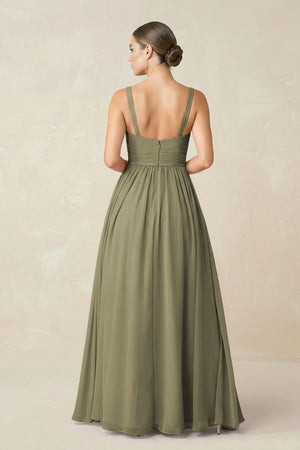 Thyme Sweetheart A-Line Chiffon Bridesmaid Dress with Slit in Thyme (2) | KISSBRIDAL
