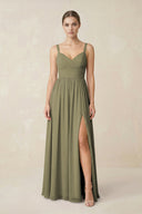 Thyme Sweetheart A-Line Chiffon Bridesmaid Dress with Slit in Thyme | KISSBRIDAL