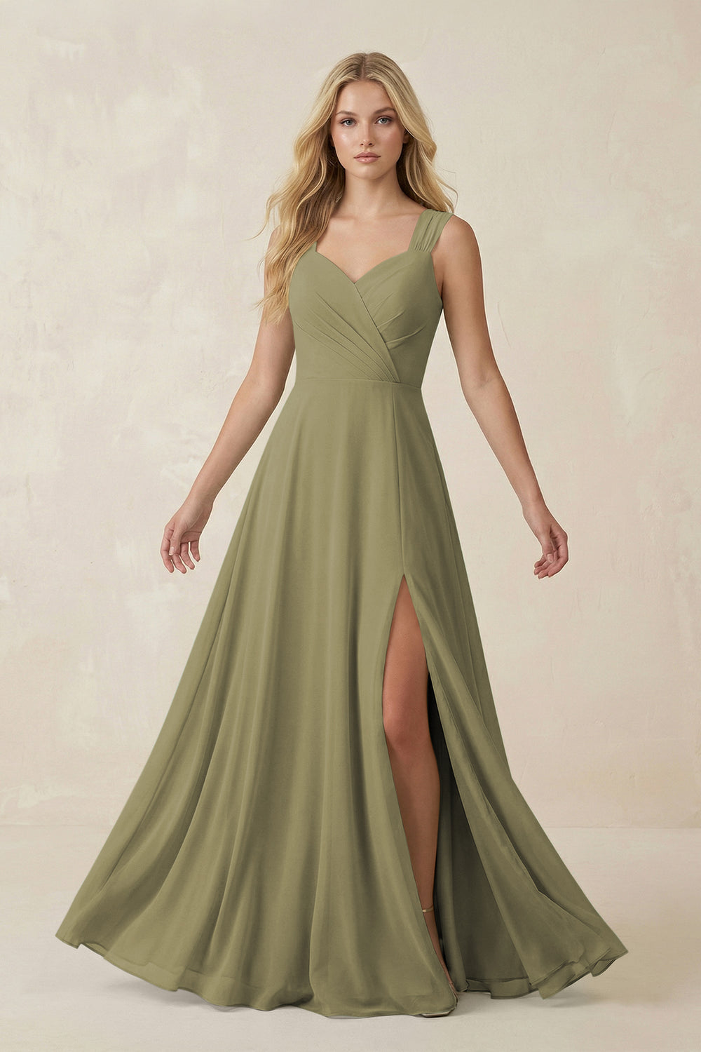 Sweetheart A-Line Chiffon Long Bridesmaid Dress in Thyme