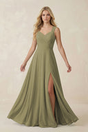 Thyme Sweetheart A-Line Chiffon Long Bridesmaid Dress | KISSBRIDAL