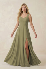 Thyme Sweetheart A-Line Chiffon Long Bridesmaid Dress | KISSBRIDAL