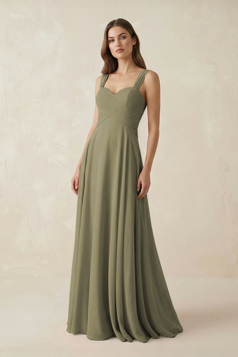 Sweetheart Pleated A-Line Chiffon Bridesmaid Dress in Thyme