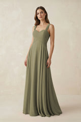 Thyme Sweetheart Pleated A-Line Chiffon Bridesmaid Dress | KISSBRIDAL