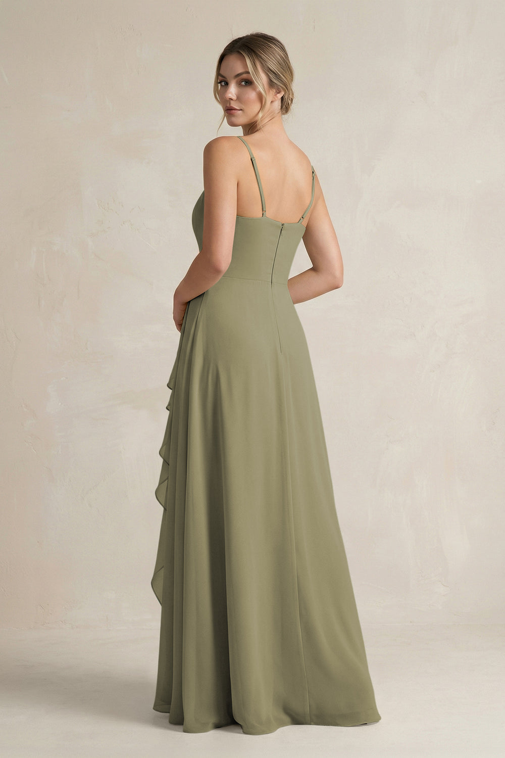 Sweetheart Ruffled A-Line Chiffon Bridesmaid Dress with Slit in Thyme