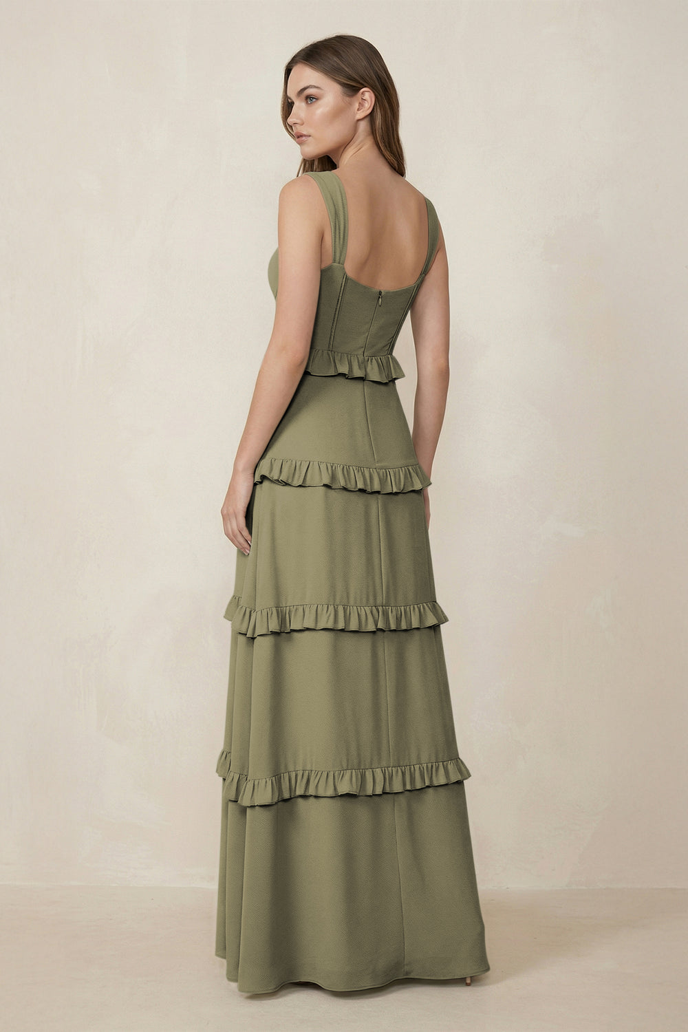 Sweetheart Tiered A-Line Chiffon Bridesmaid Dress in Thyme