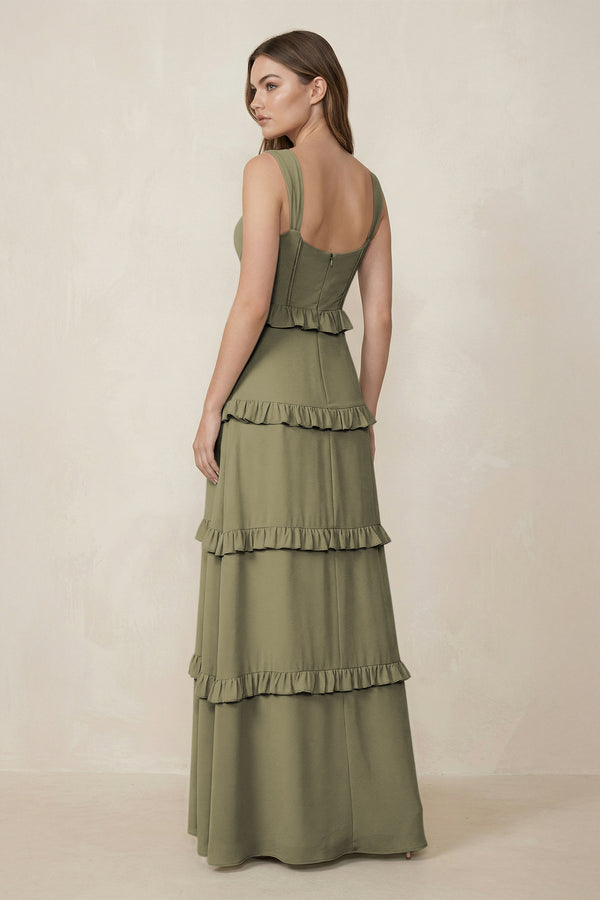 Thyme Sweetheart Tiered A-Line Chiffon Bridesmaid Dress (2) | KISSBRIDAL