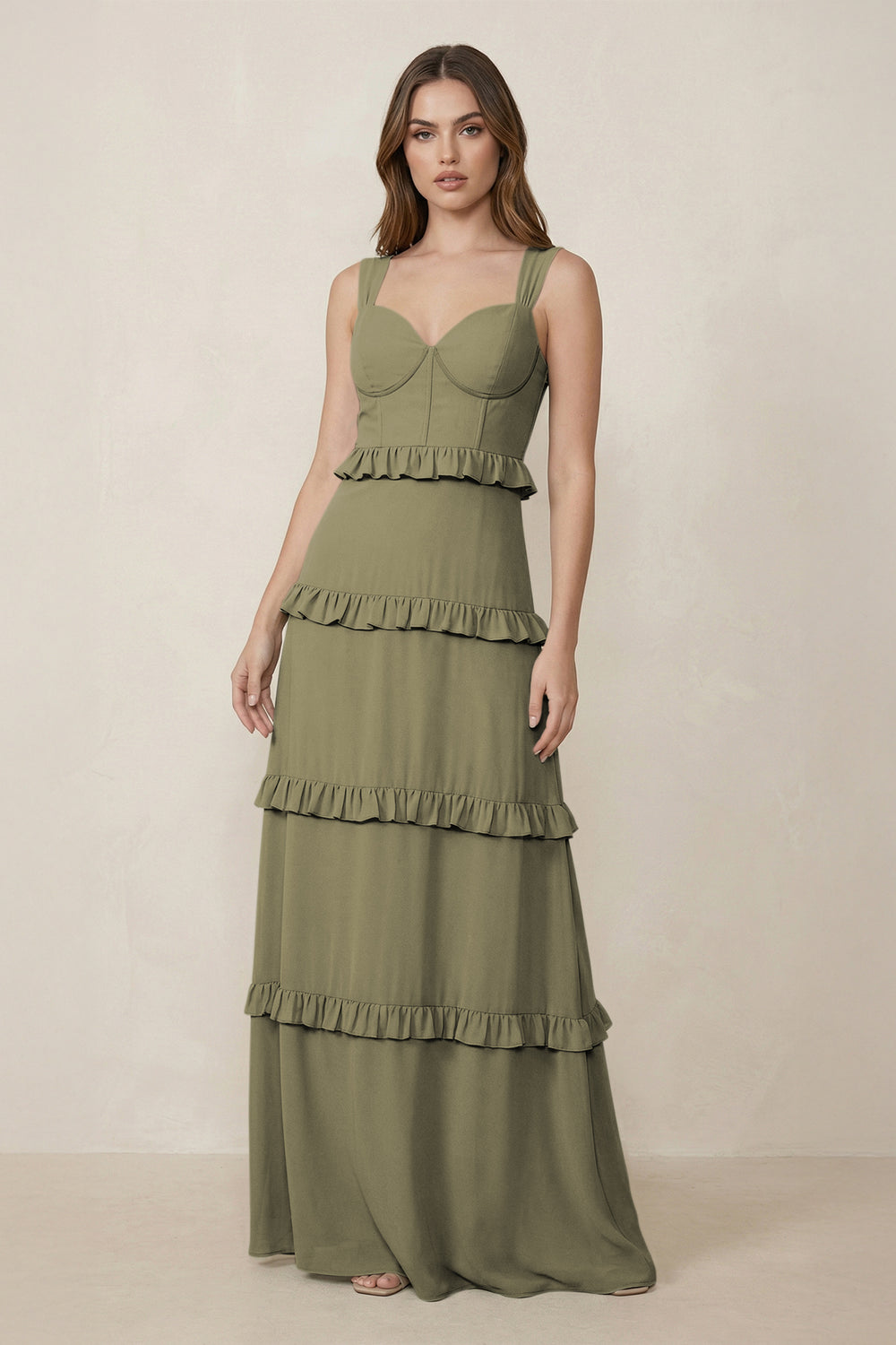 Sweetheart Tiered A-Line Chiffon Bridesmaid Dress in Thyme