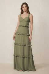 Thyme Sweetheart Tiered A-Line Chiffon Bridesmaid Dress | KISSBRIDAL