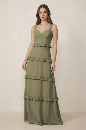 Thyme Sweetheart Tiered A-Line Chiffon Bridesmaid Dress | KISSBRIDAL