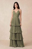 Thyme Tiered Pleated V-Neck A-Line Chiffon Bridesmaid Dress | KISSBRIDAL