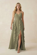 Thyme Tiered Ruffle A-Line Chiffon Bridesmaid Dress | KISSBRIDAL