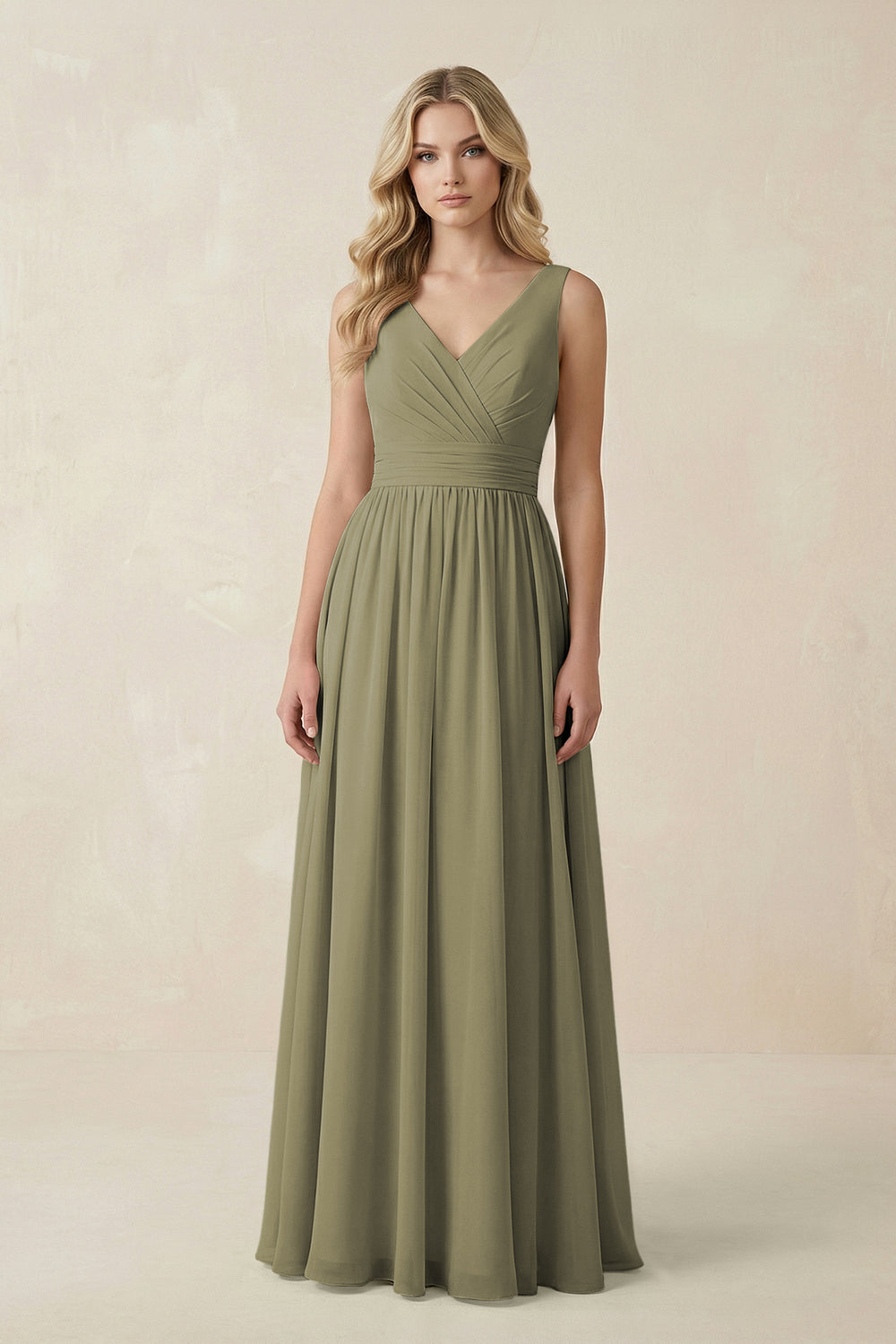 V-Neck A-Line Bridesmaid Dress with Back Bow in Thyme