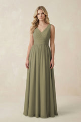 Thyme V-Neck A-Line Bridesmaid Dress with Back Bow | KISSBRIDAL