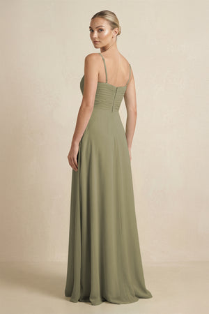 Thyme V-Neck A-Line Chiffon Pleated Bridesmaid Dress (2) | KISSBRIDAL