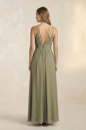 Thyme V-Neck A-Line Pleated Chiffon Bridesmaid Dress (2) | KISSBRIDAL