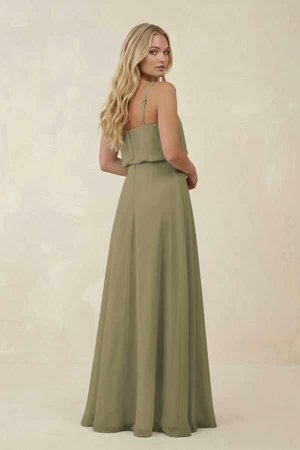Thyme V-Neck Blouson A-Line Chiffon Bridesmaid Dress (2) | KISSBRIDAL